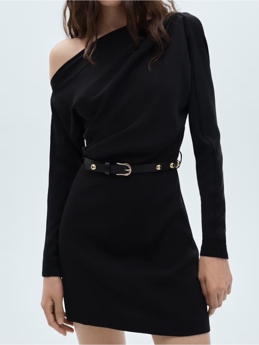 Black One-Shoulder Long Sleeve Dress